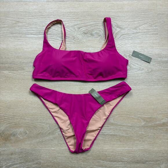 J Crew Scoop Neck Bikini Set Women's L/XL Color Pink - Picture 1 of 5